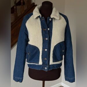 Baccini Sherpa Denim Jacket Women Small Cropped Trucker